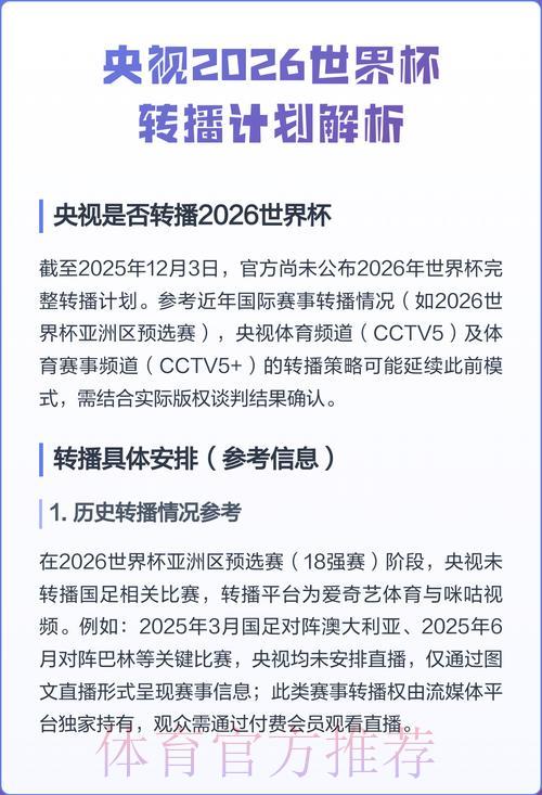 2026年世界杯转播频道全攻略：哪个电视台可以收看直播？