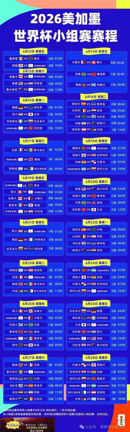 世界杯直播时间表全解析：赛程安排一览